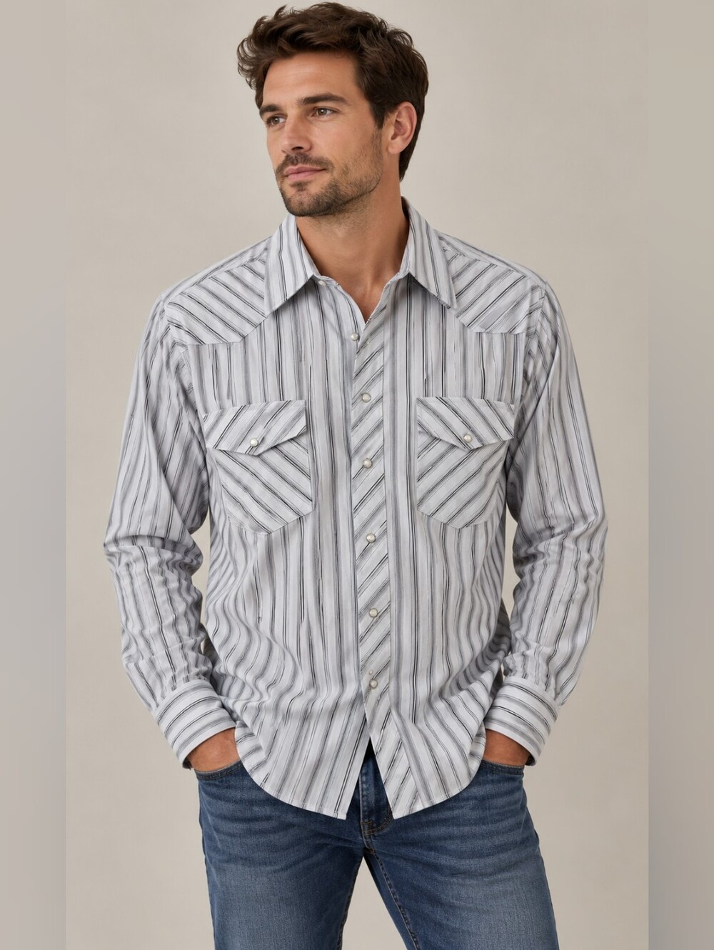 Wrangler Western Pearl Snap Striped Shirt